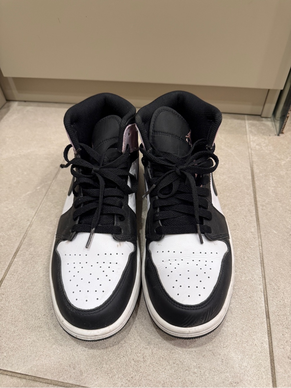 Nike Air Jordan 1 Mid - Black / White with Pink/Purple - Picture 3 of 4